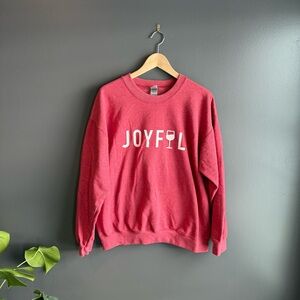 Gildan Festive Crew Neck Holiday Sweatshirt with Joyful Text and Wine Glass Lg